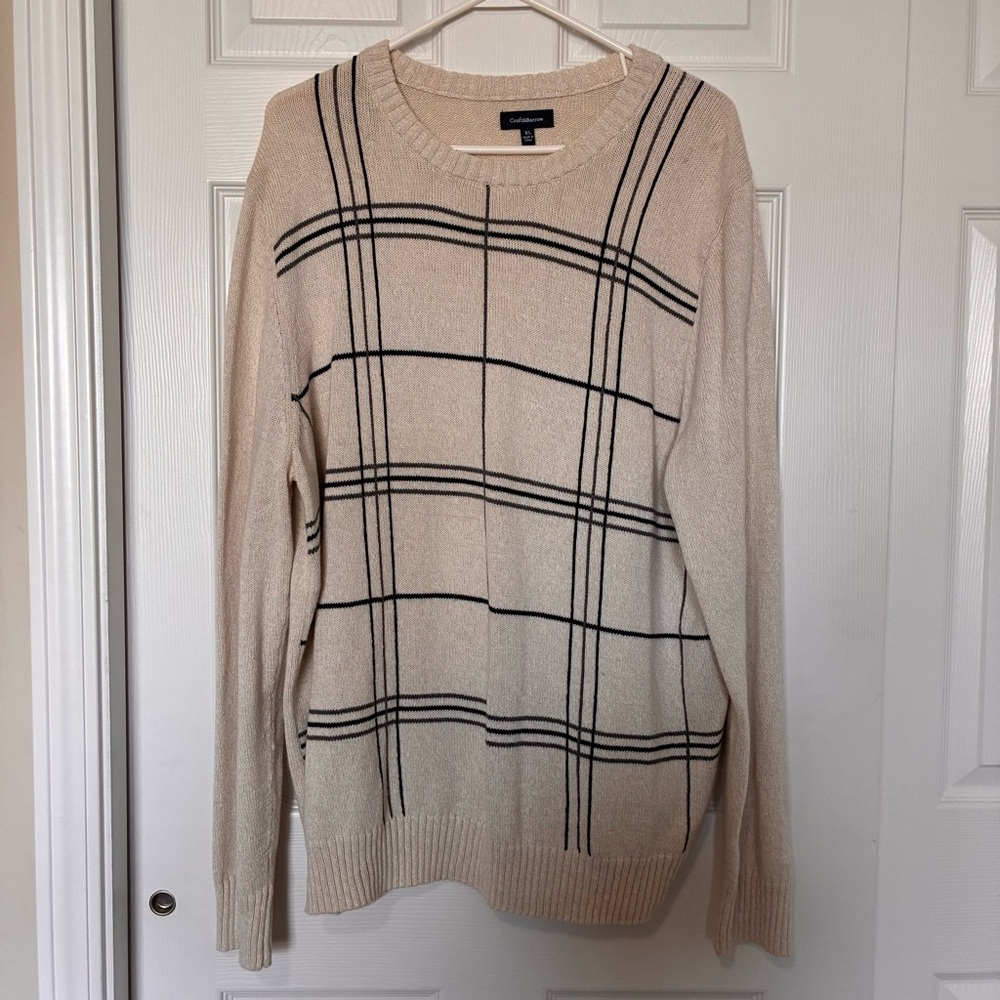Croft & Barrow Cotton Knit Sweater Crew Neck Ivory Plaid Men’s Size XL